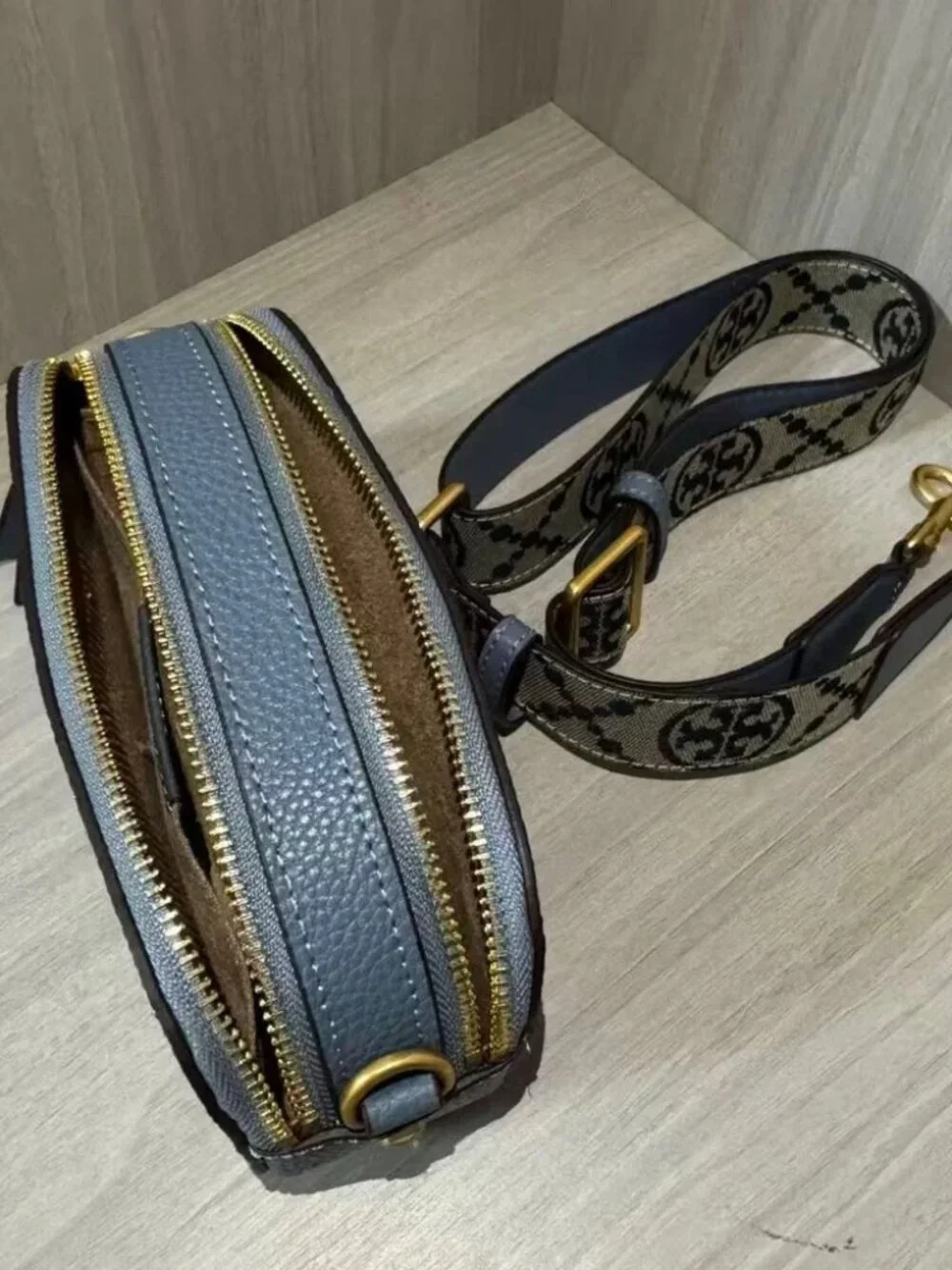 Tory Burch Navy Pebbled Leather Mini Camera Bag